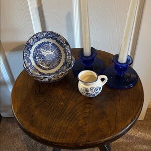 Blue and White Ceramic Dish Set with  Candlesticks